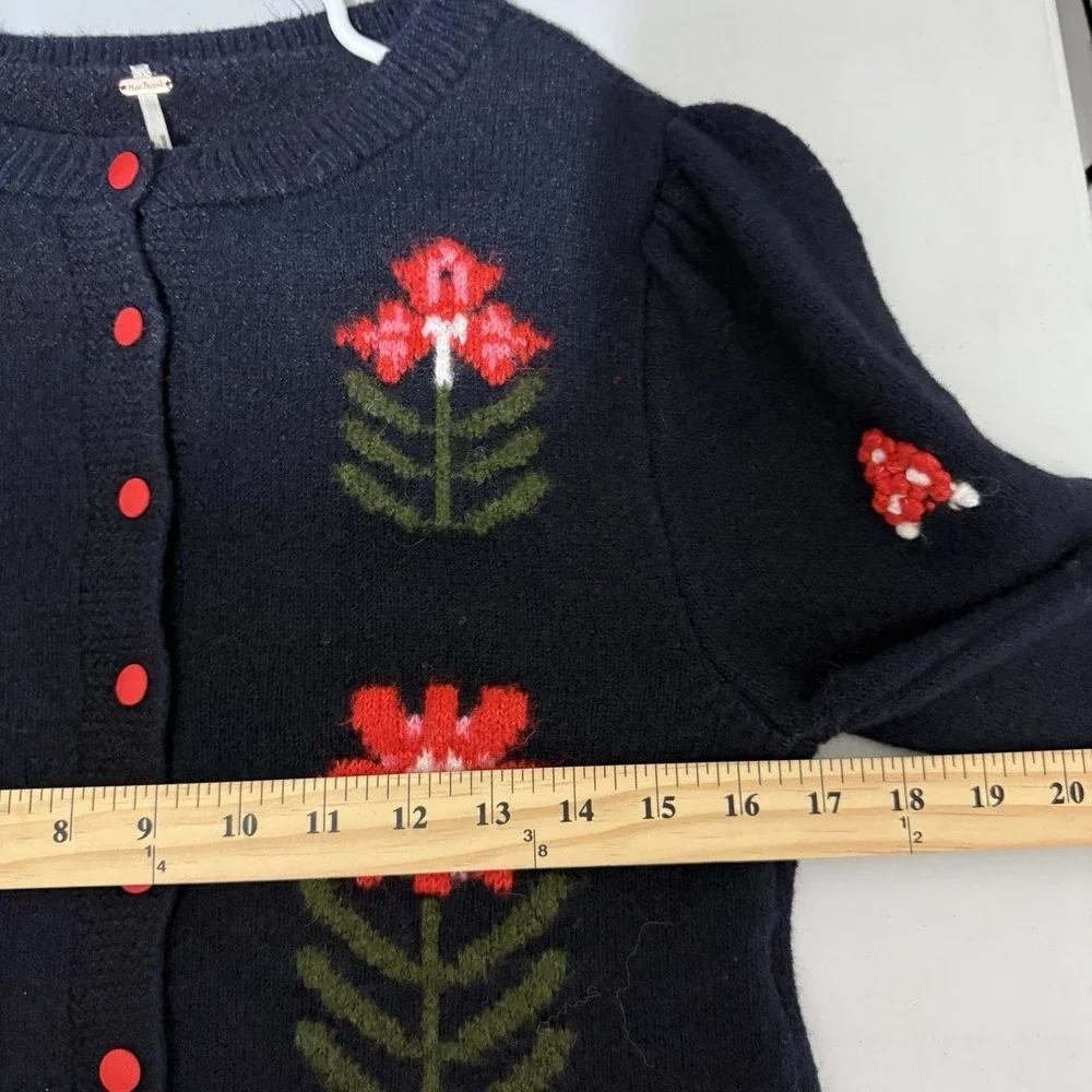Free People Nonna Knit Cardi Floral Cardigan Sweater‎ Black Small Granny Cottage